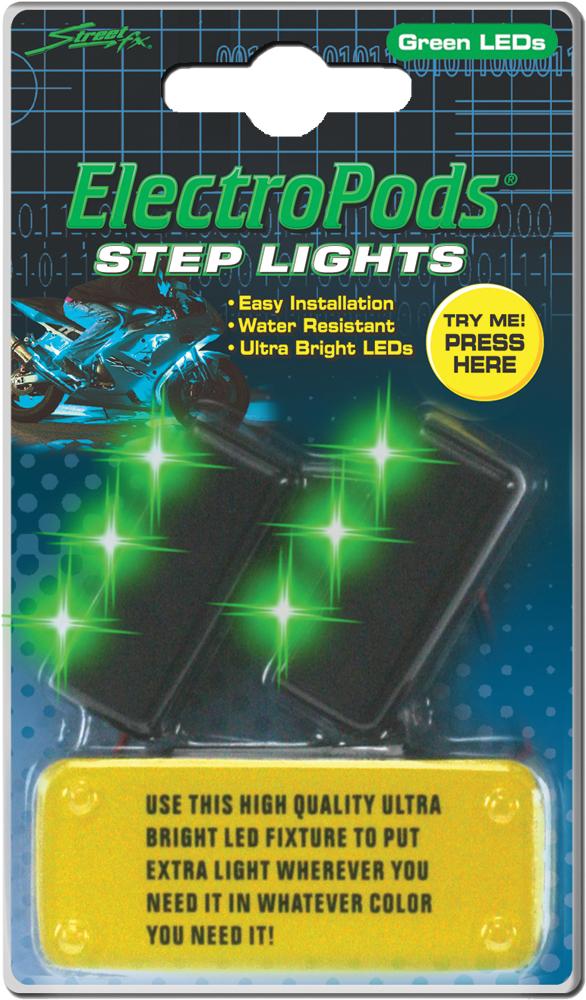 Step Lights Black W-green Led 2-pk
