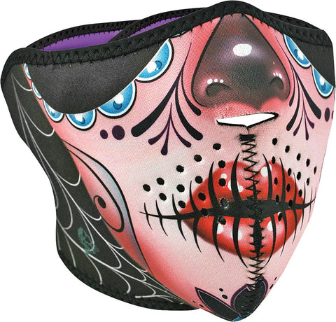 Neoprene Half Mask Sugar Skull-purple Reversible