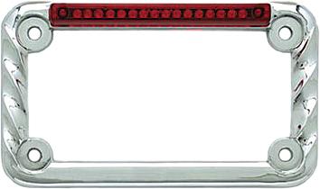 Led License Plate Frame Twisted Chrome W-red Lens