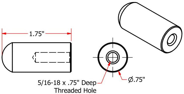 Radius Style Threaded 5-16-18 Long Length Steel Bungs 4-pk