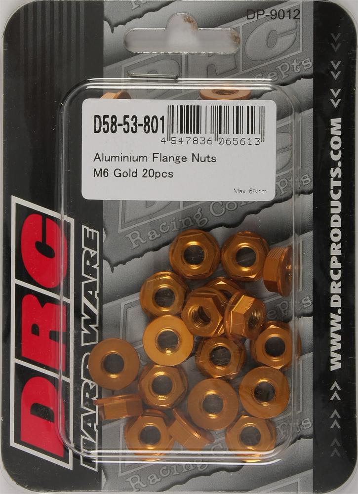 Aluminum Flange Nuts Gold M6x12mm 20-pk