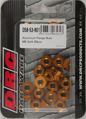 Aluminum Flange Nuts Gold M6x12mm 20-pk