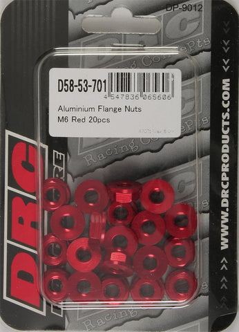 Aluminum Flange Nuts Red M6x12mm 20-pk