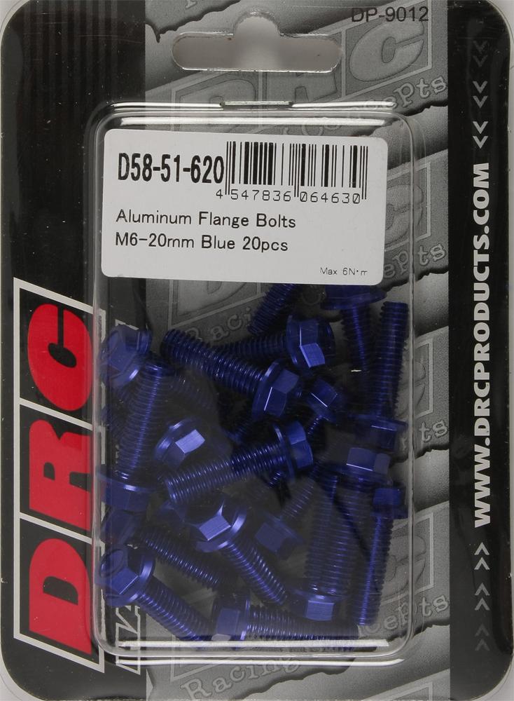 Aluminum Flange Bolts Blue M6x20mm 20-pk