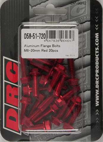 Aluminum Flange Bolts Red M6x20mm 20-pk