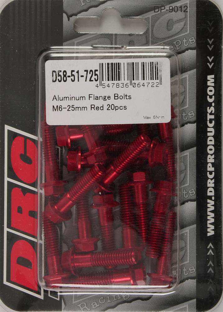 Aluminum Flange Bolts Red M6x25mm 20-pk