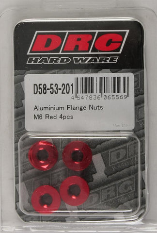 Aluminum Flange Nuts Red M6x12mm 4-pk