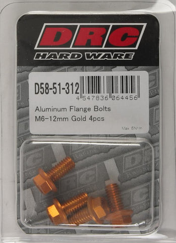 Aluminum Flange Bolts Gold M6x12mm 4-pk