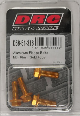 Aluminum Flange Bolts Gold M6x16mm 4-pk