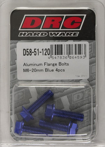 Aluminum Flange Bolts Blue M6x20mm 4-pk