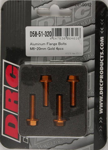 Aluminum Flange Bolts Gold M6x20mm 4-pk