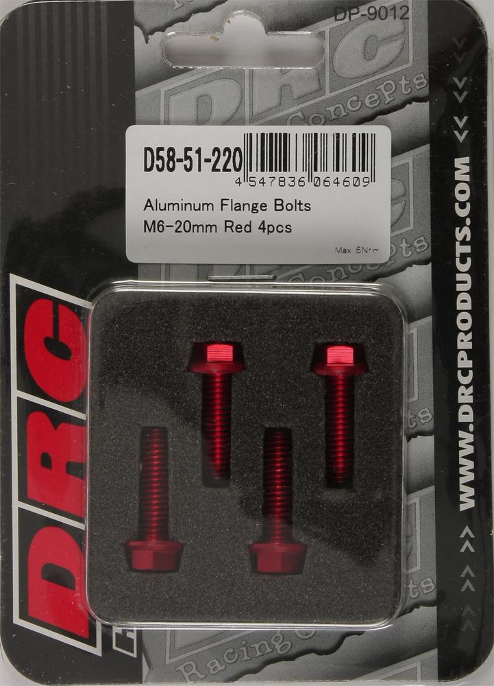 Aluminum Flange Bolts Red M6x20mm 4-pk