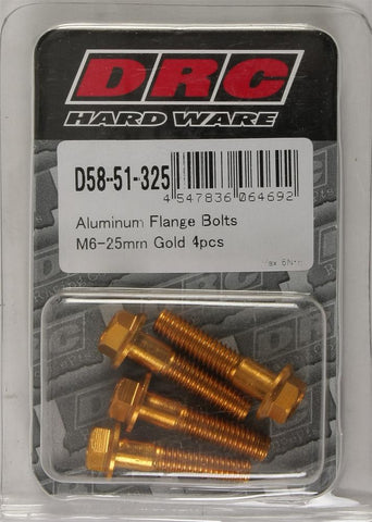 Aluminum Flange Bolts Gold M6x25mm 4-pk
