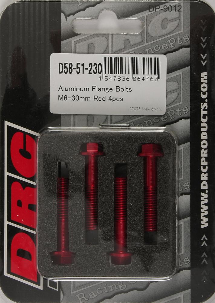 Aluminum Flange Bolts Red M6x30mm 4-pk