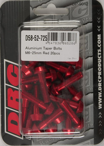 Aluminum Taper Bolts Red M6x25mm 20-pk