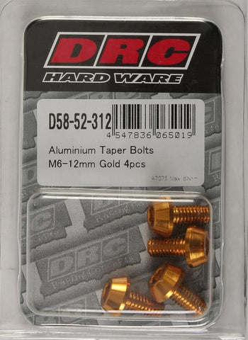 Aluminum Taper Bolts Gold M6x12mm 4-pk