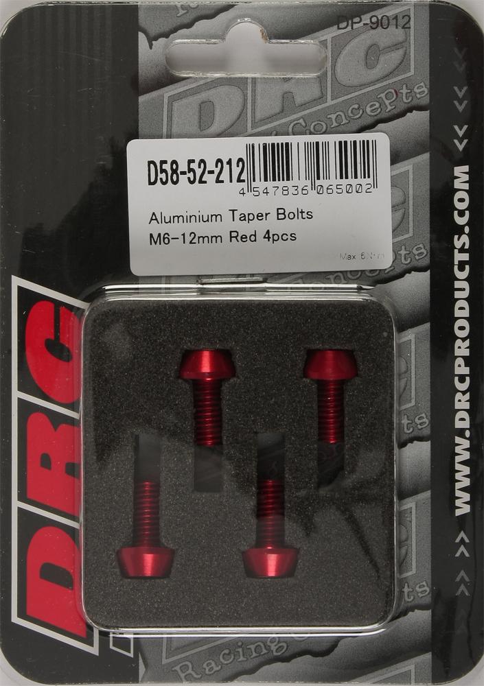 Aluminum Taper Bolts Red M6x12mm 4-pk