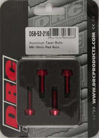 Aluminum Taper Bolts Red M6x16mm 4-pk