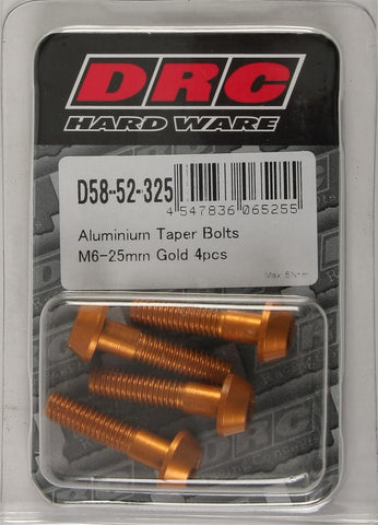 Aluminum Taper Bolts Gold M6x25mm 4-pk