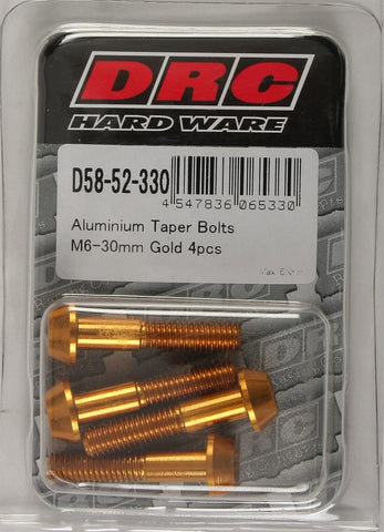 Aluminum Taper Bolts Gold M6x30mm 4-pk