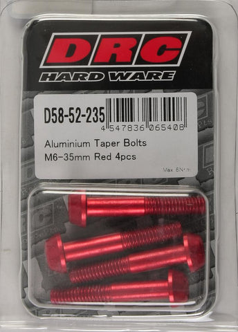 Aluminum Taper Bolts Red M6x35mm 4-pk
