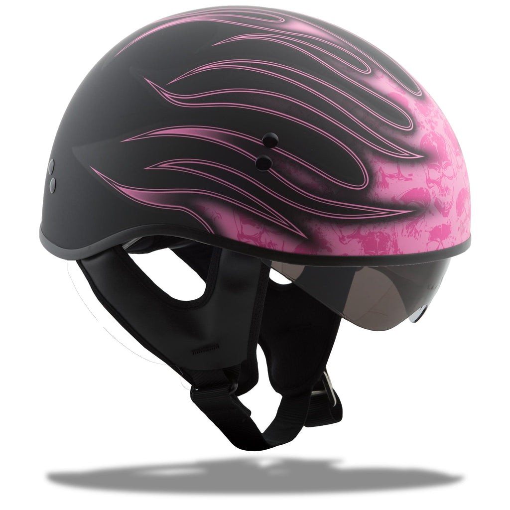 Gm65 Flame Half Helmet Flat Black/Pink Xs