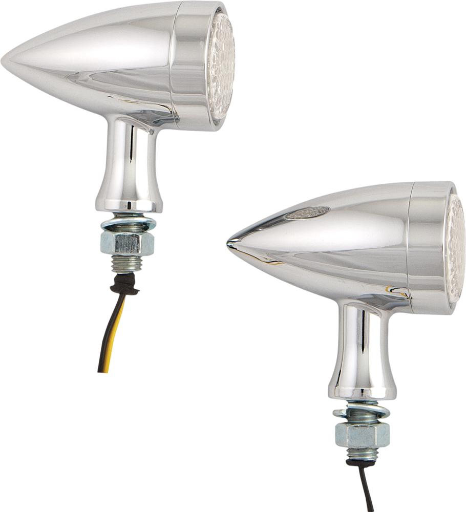 Mini Amber Led Bullet Marker Light Chrome W-clear Lens