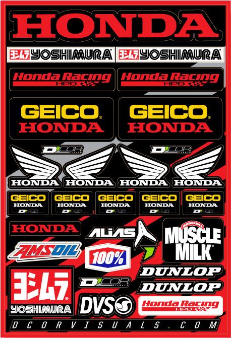 Decal Sheet Team Geico Honda 12"x18"